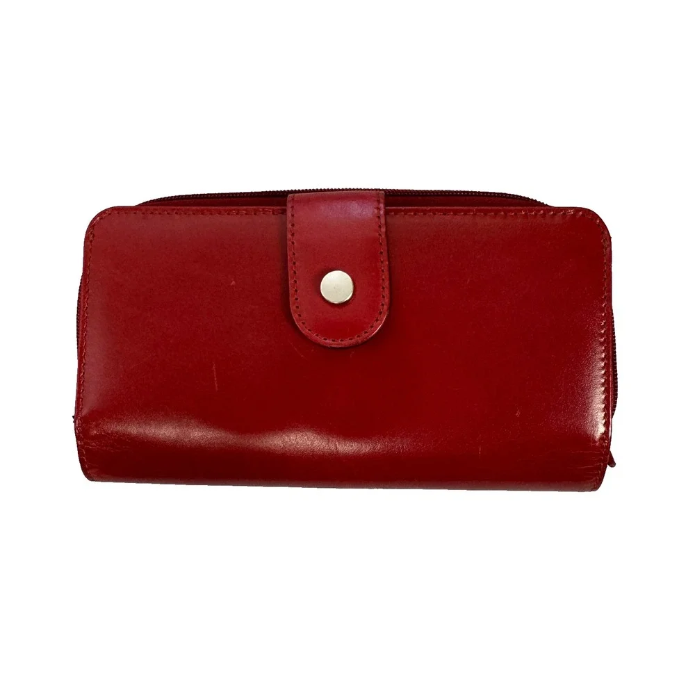 Genuine Leather Red Clutch Wallet 8x4 in Organizer Zipper Back Currency Pocket